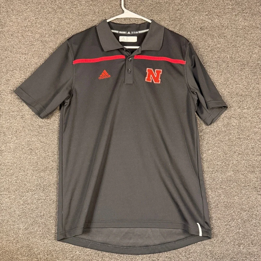 Adidas Nebraska Cornhuskers Mens Medium Black Polo Shirt M93132 NCAA Football